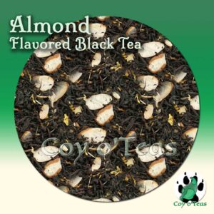 coyoteas store Almond tea flavored black premium gourmet tea. Image©2023 A.M. Coy