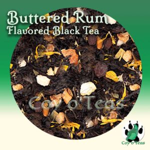 coyoteas store Buttered Rum tea flavored black premium gourmet tea. Image©2023 A.M. Coy. Cream, rum, butter