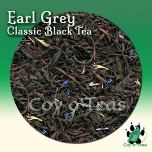 coyoteas store Earl Grey tea classic black gourmet tea. Image©2023 A.M. Coy. Bergamot scented