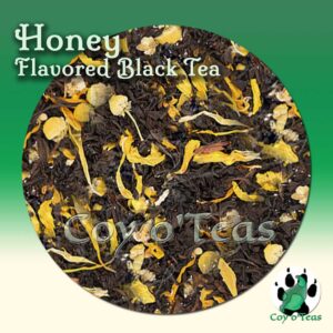 coyoteas store Honey tea flavored black premium gourmet tea from Coy o'Teas. Image©2023 A.M. Coy.