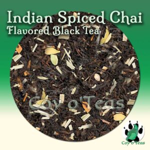 coyoteas store Indian Spiced Chai tea flavored black premium gourmet tea from Coy o'Teas. Image©2023 A.M. Coy.