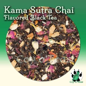 coyoteas store Kama Sutra Chai tea flavored black premium gourmet tea from Coy o'Teas. Image©2023 A.M. Coy.
