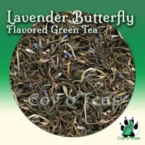 coyoteas store Lavender Butterfly tea flavored green premium gourmet tea from Coy o'Teas. Image©2023 A.M. Coy. floral