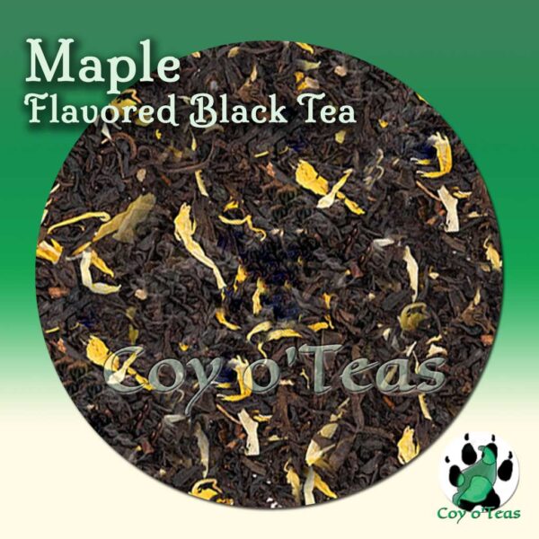 coyoteas store Maple tea flavored black premium gourmet tea from Coy o'Teas. Image©2023 A.M. Coy. floral