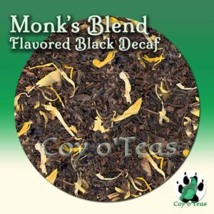 coyoteas store Monks Blender tea flavored black premium gourmet tea from Coy o'Teas. Image©2023 A.M. Coy. grenadine vanilla lollipop