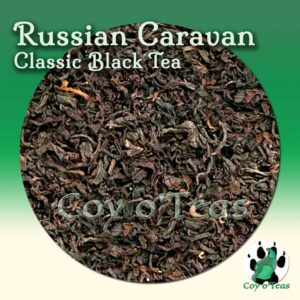 coyoteas store Czar Nicholas Russian Caravan tea flavored black premium gourmet tea from Coy o'Teas. Image©2023 A.M. Coy. roses floral tea