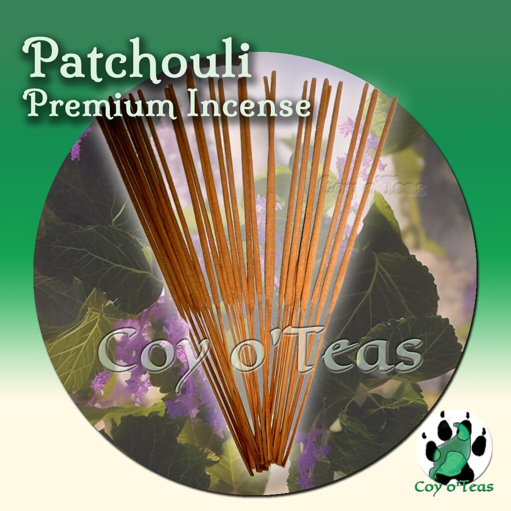Coyoteas store premium incense Patchouli - Copyright(c) 2023 A.M. Coy - All Rights Reserved. incense sticks, incense cones. herbal