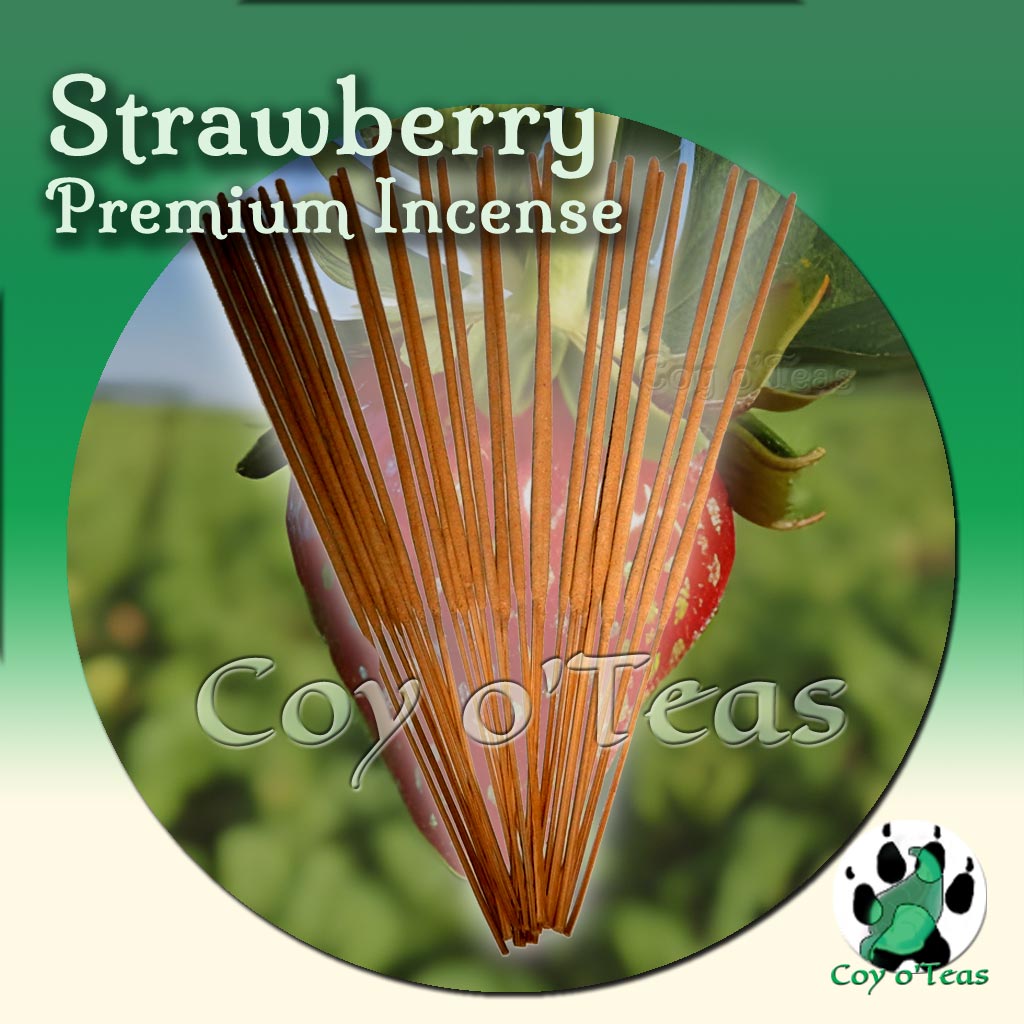Coyoteas store premium incense Strawberry - Copyright(c) 2023 A.M. Coy - All Rights Reserved. incense sticks, incense cones. straw berry, fruit